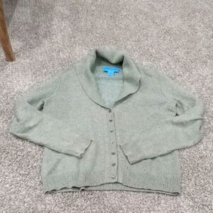 Doncaster Sport Shawl Collar Long Sleeve Sweater  Gray & Green Tweed Size Medium